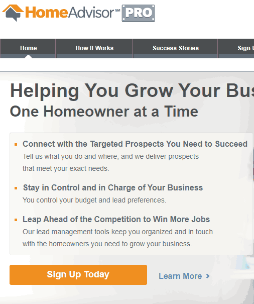 Screenshot of HomeAdvisor sales lead page from March 14, 2016, courtesy of Internet Archive