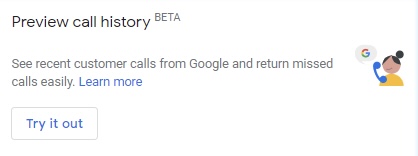 Call history notification in Google My Business